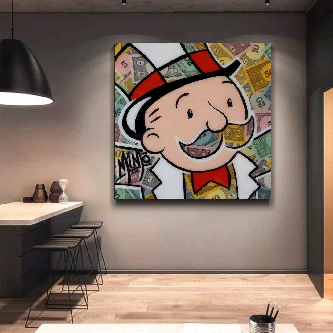 Alec Monopoly Man Premium Argent Toile Wall Art