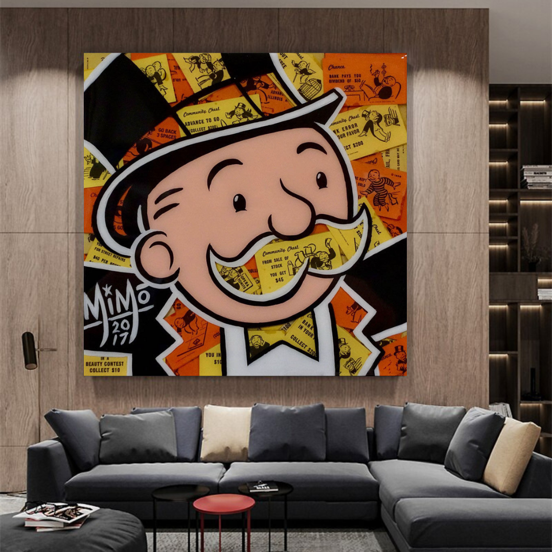 Alec Monopoly Man Premium Argent Toile Wall Art