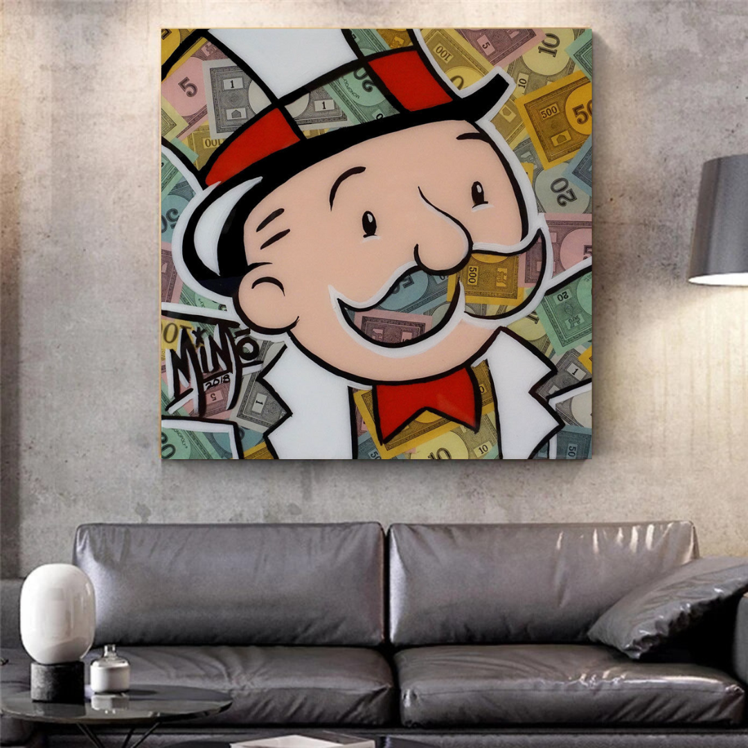 Alec Monopoly Man Premium Argent Toile Wall Art