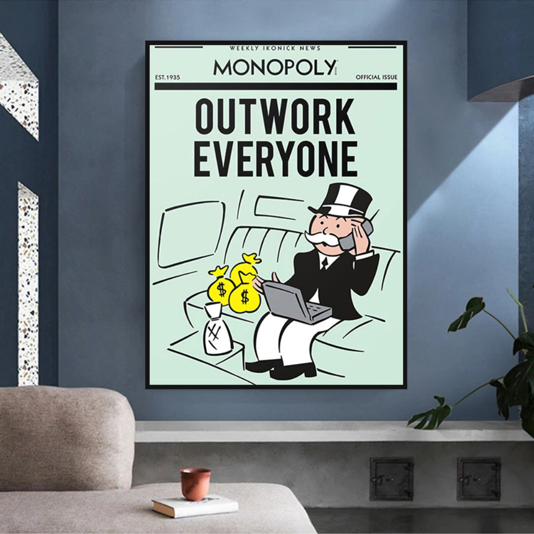 Alec Monopoly Outwork Everyone Play Card Leinwand-Wandkunst