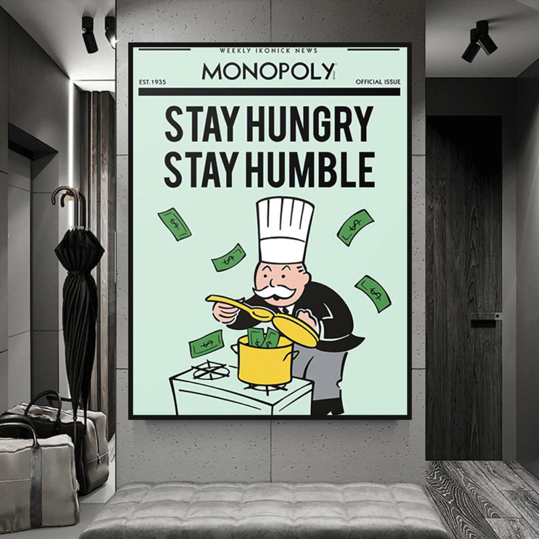 Alec Monopoly Stay Hungry Stay Humble Play Card Canvas Wall Art