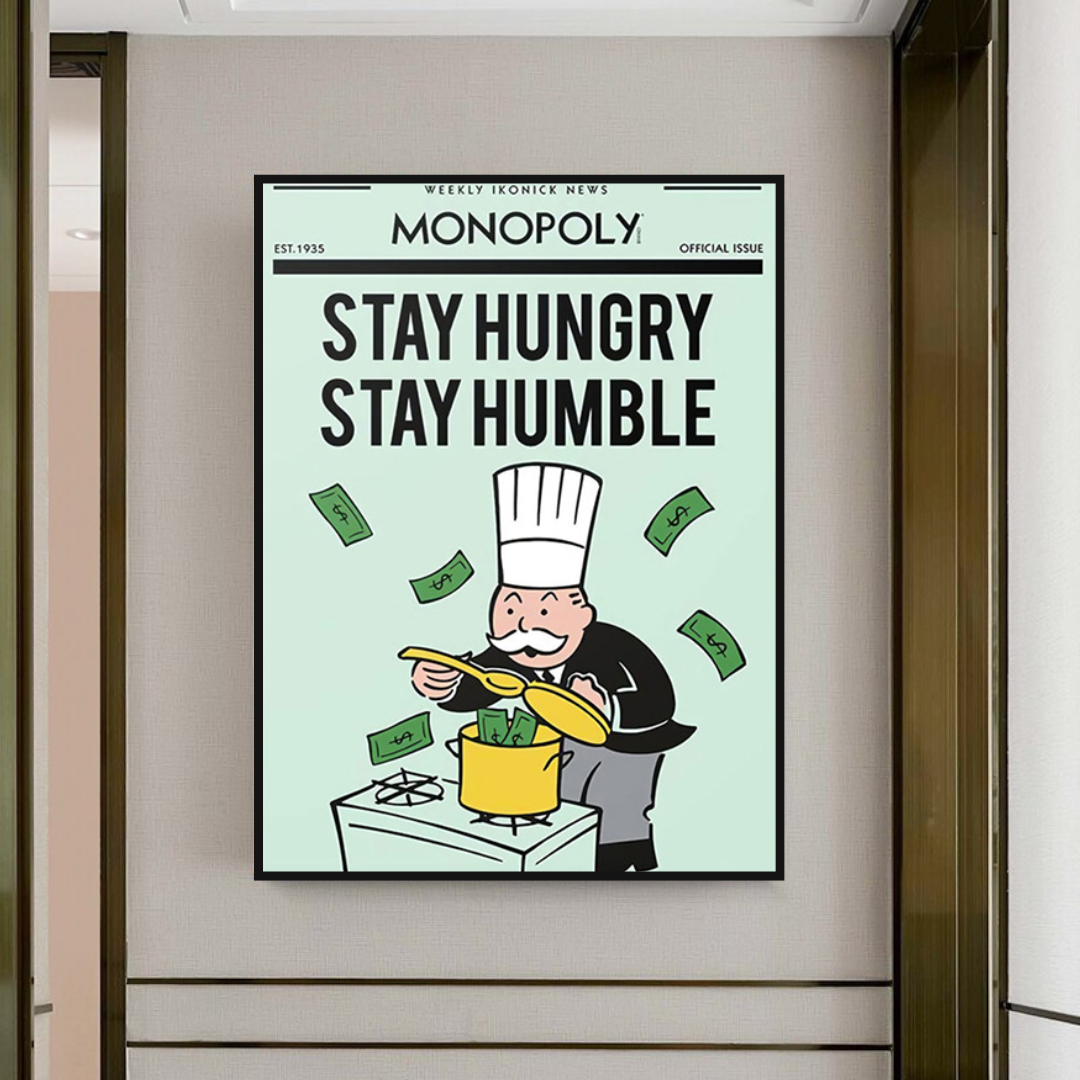 Alec Monopoly „Stay Hungry Stay Humble“-Spielkarten-Leinwandkunst