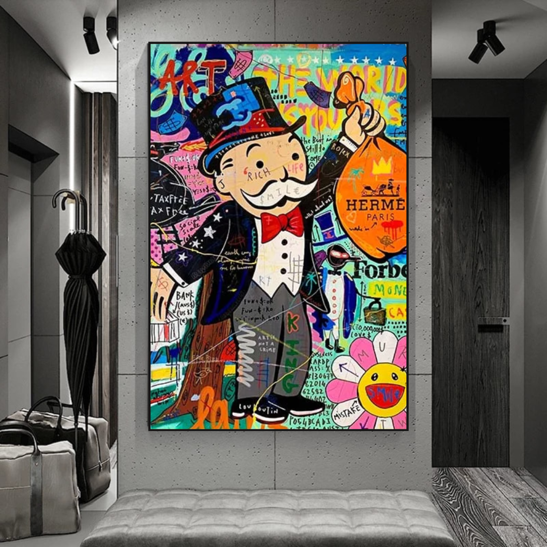 Alec Monopoly The World is Yours Money Bag Canvas Wall Art