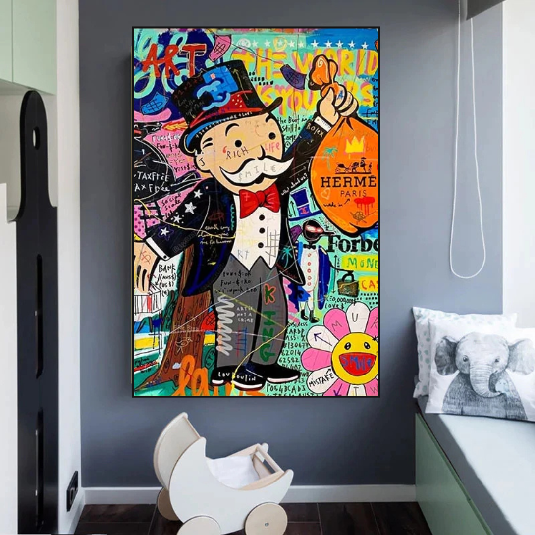 Alec Monopoly El Mundo es Tuyo Bolsa de Dinero Arte de Pared en Lienzo