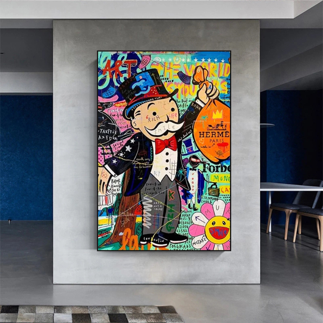 Alec Monopoly The World is Yours Money Bag Canvas Wall Art