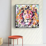 Animaux Graffiti Lion Avec Couronne Art Mural Sur Toile