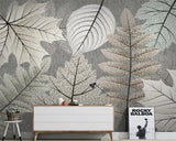 Artistic Monochrome Leaf Mural Wallpaper