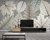 Artistic Monochrome Leaf Mural Wallpaper