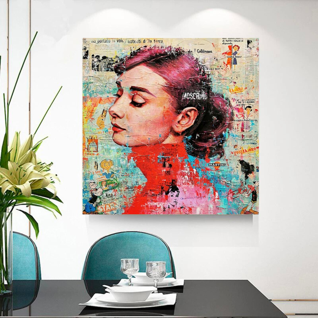 Audrey Hepburn gebürstete Wandkunst – atemberaubendes Dekor