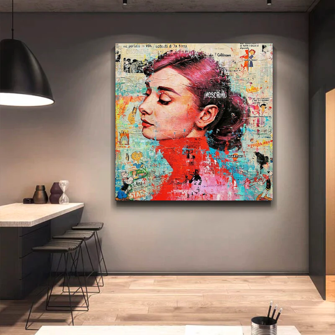 Audrey Hepburn gebürstete Wandkunst – atemberaubendes Dekor