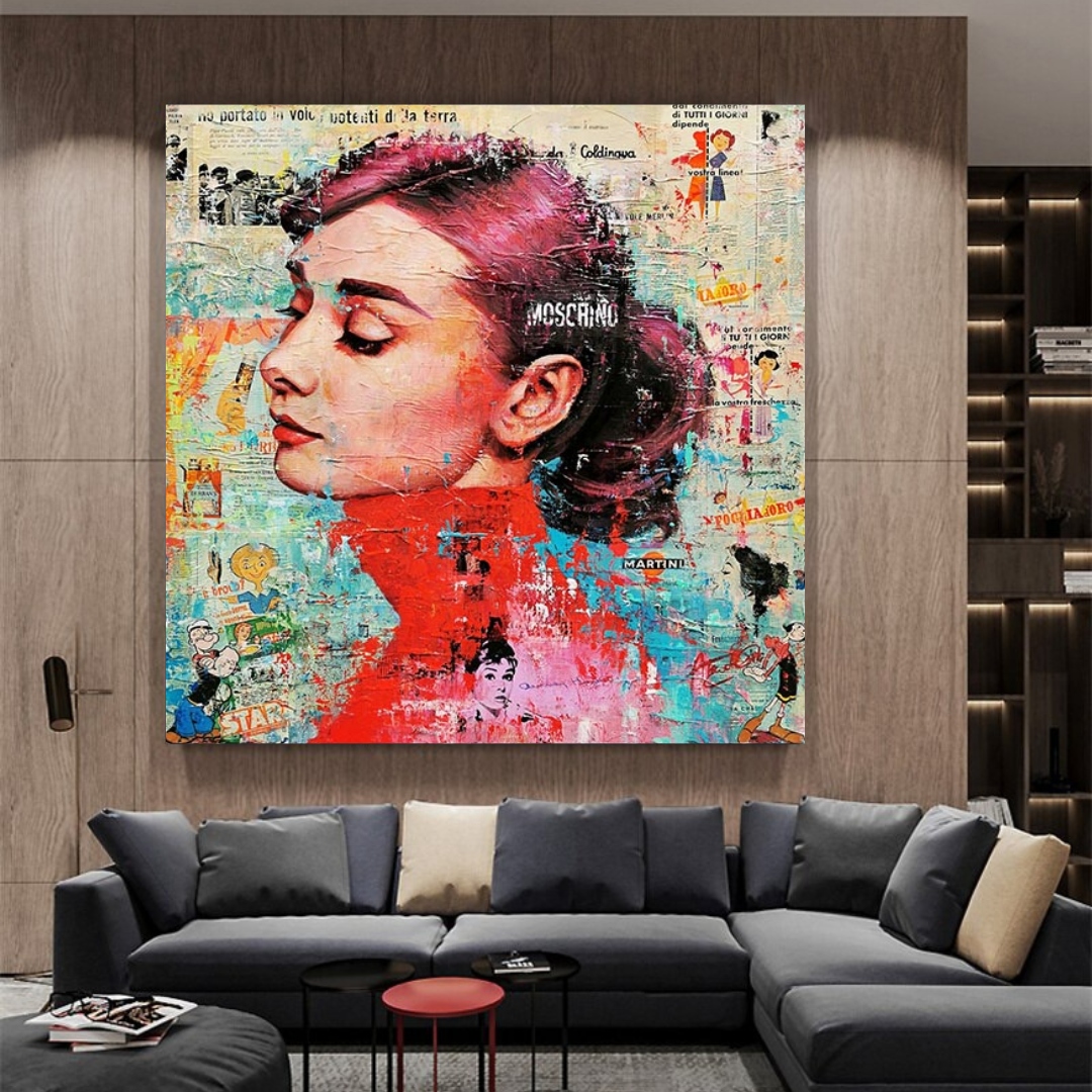 Audrey Hepburn gebürstete Wandkunst – atemberaubendes Dekor