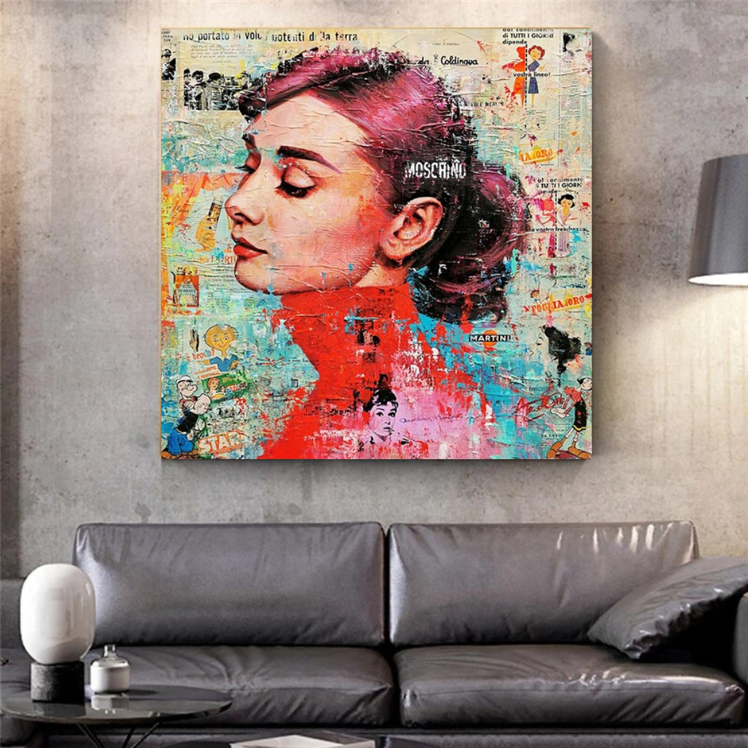 Audrey Hepburn gebürstete Wandkunst – atemberaubendes Dekor