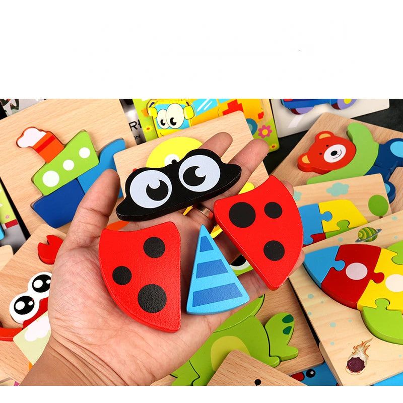 Puzzles 3D en bois pour bébé, apprentissage des animaux 