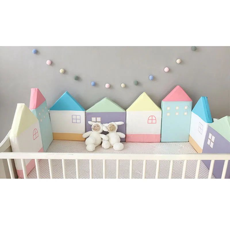 Baby Cot Bumper - Pastel Houses Theme