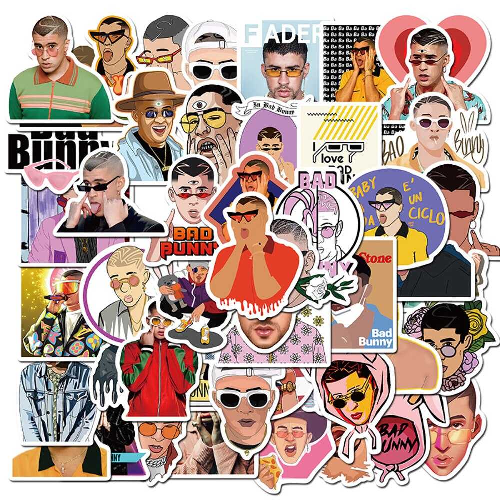 Singer Bad Bunny Travel Stickers Pack | Famous Bundle Stickers | Waterproof Bundle Stickers