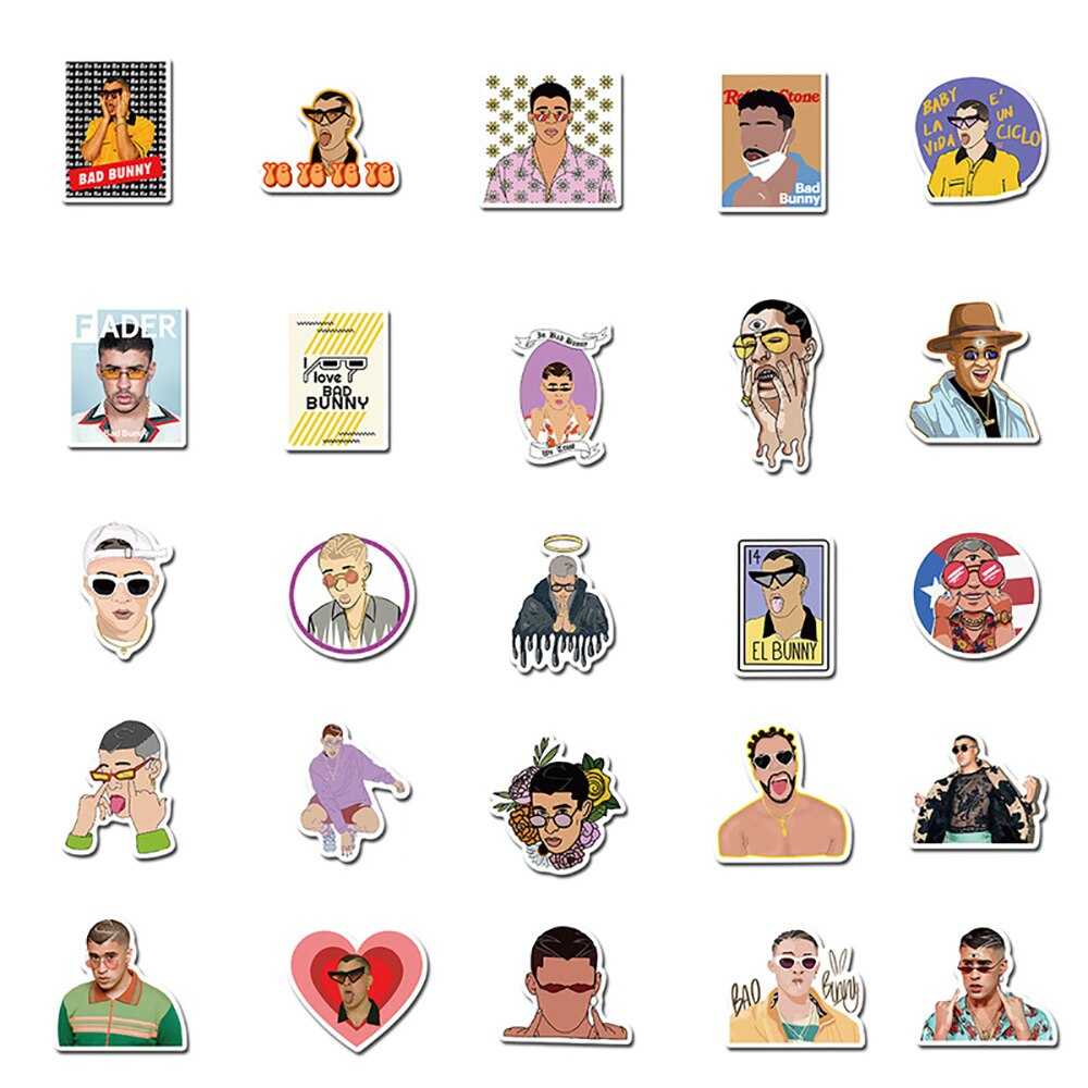 Singer Bad Bunny Travel Stickers Pack | Famous Bundle Stickers | Waterproof Bundle Stickers