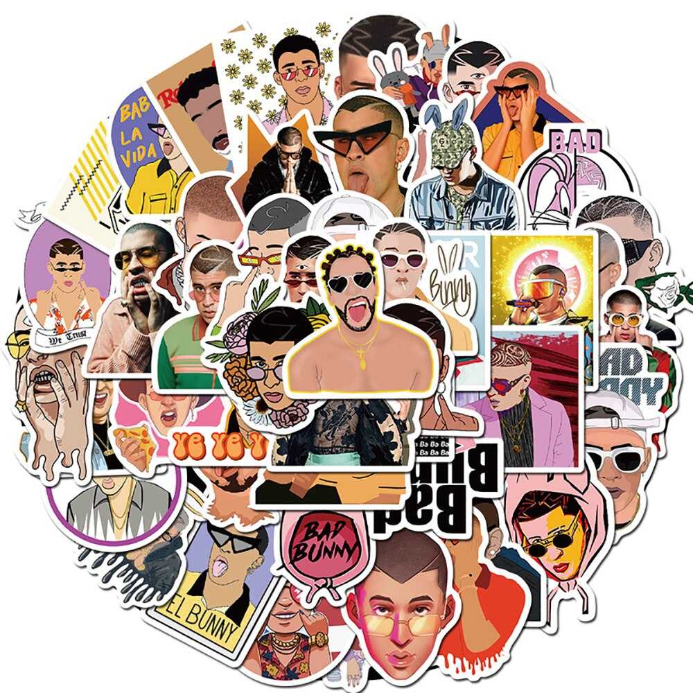 Singer Bad Bunny Travel Stickers Pack | Famous Bundle Stickers | Waterproof Bundle Stickers