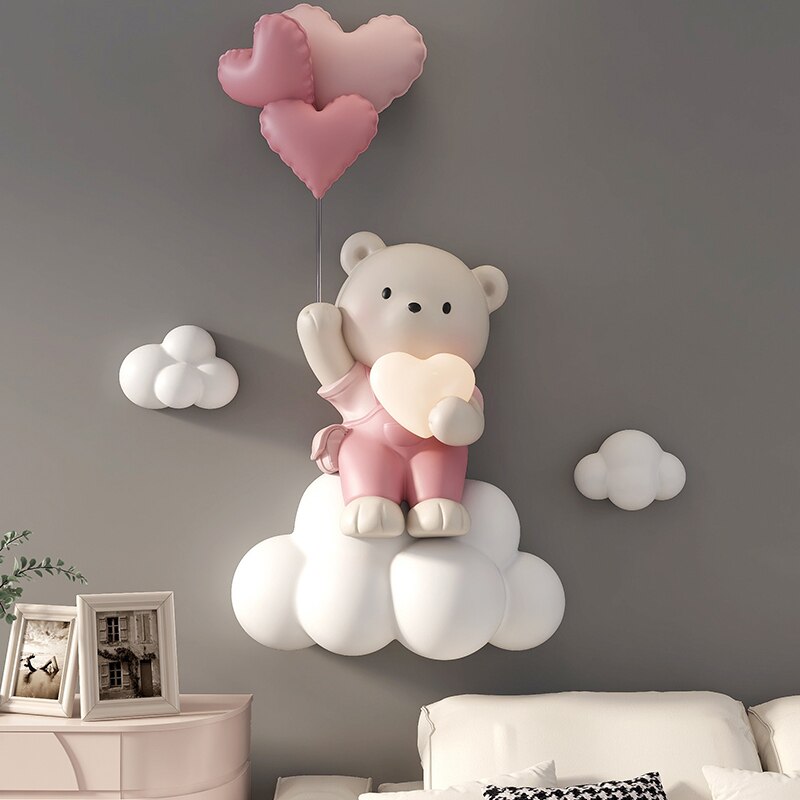 Balloon Bear Statue Wall Hanging Globe Light for Kids Room