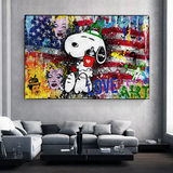 Banksy American: Snoopy Love Canvas Wall Art