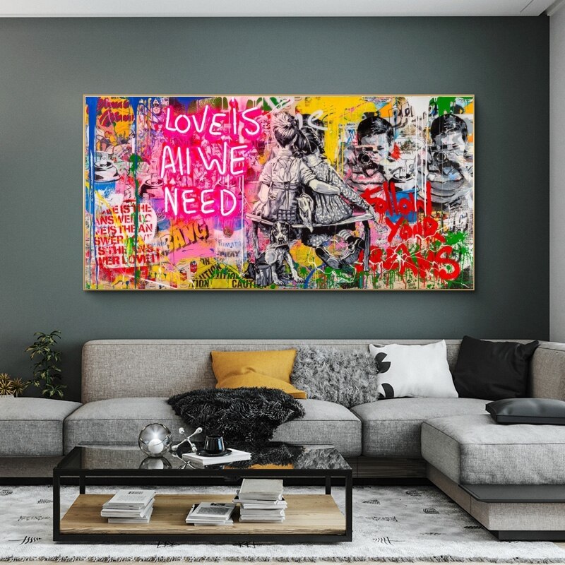 Banksy Art L'amour est tout ce dont nous avons besoin Art mural sur toile