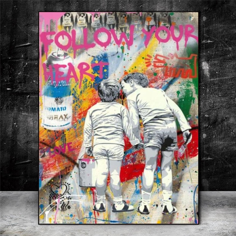 Banksy-Leinwandkunst – Follow Your Heart-Graffiti-Poster