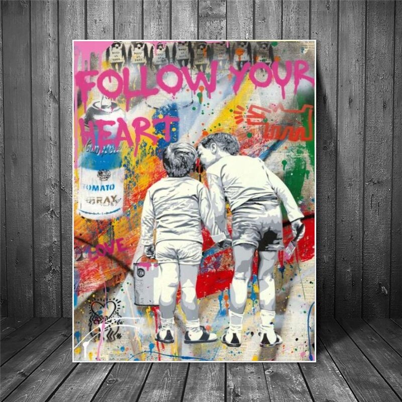 Banksy Canvas Art - Suivez votre coeur Graffiti Poster