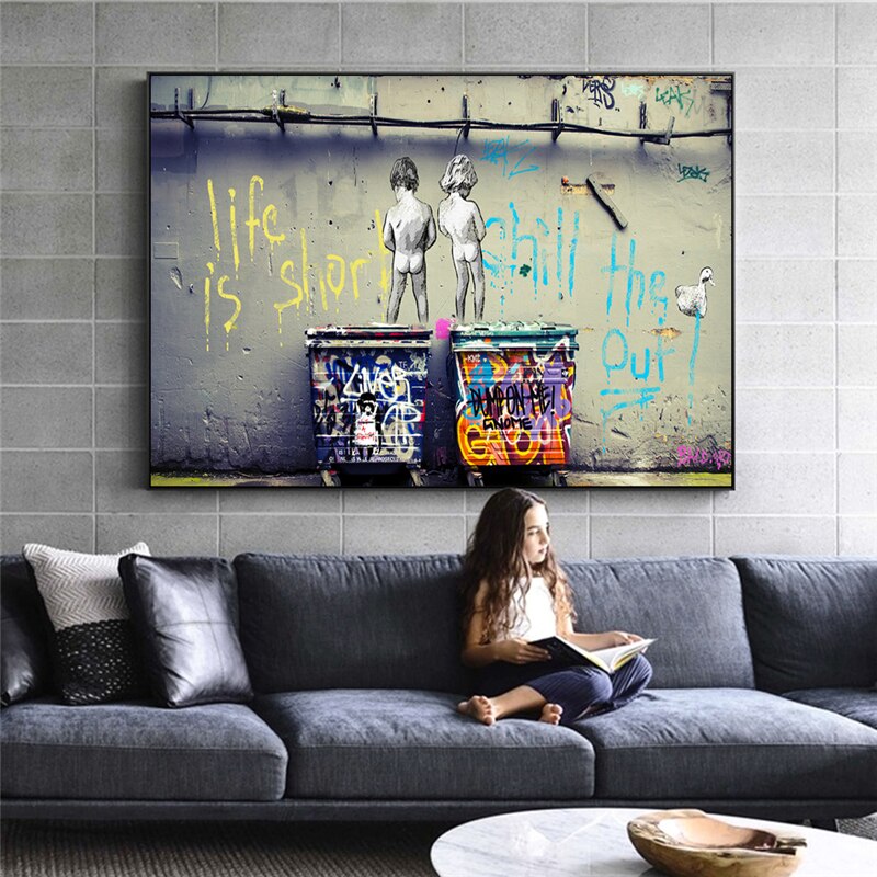 Banksy Life Is Short Canvas Wall Art Print - Décoration d’intérieur minimaliste Street Art