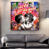 Banksy Love is all we need Graffiti Canvas Wall Art