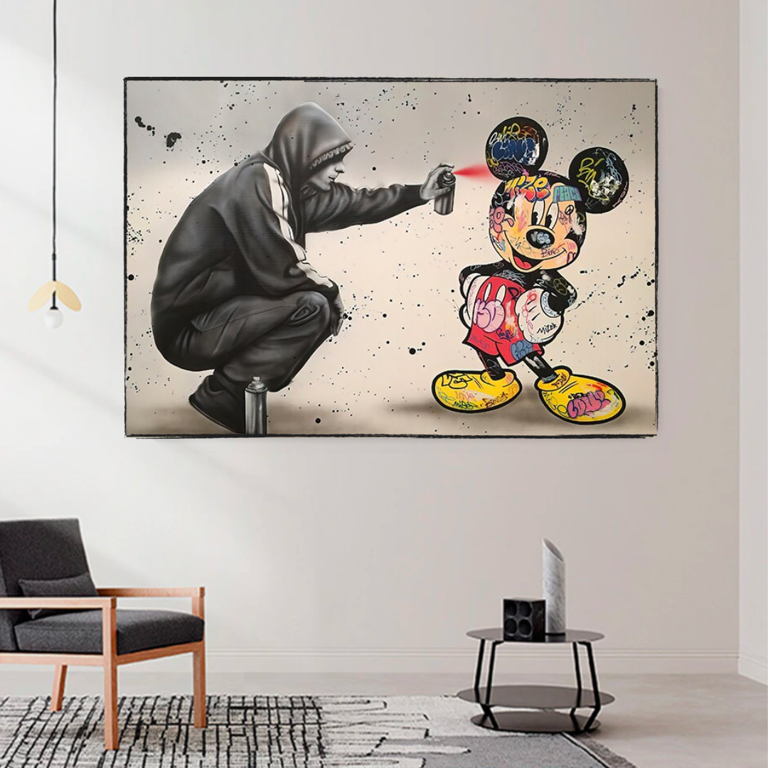 Banksy Mickey Spray Painted Canvas Wall Art - Street Art Print for Home Decor