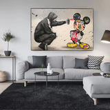 Banksy Mickey Spray Painted Canvas Wall Art - Street Art Print for Home Decor