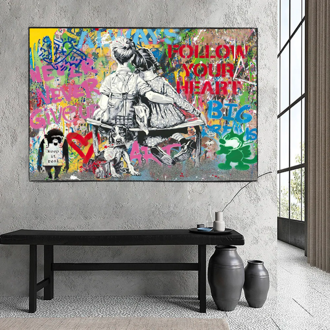 Banksy Never Give Up Follow Your Dreams Leinwand-Wandkunst