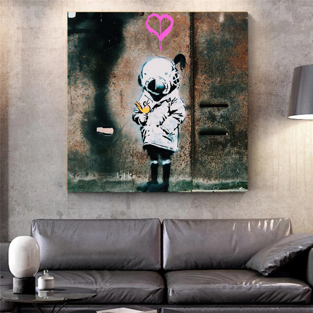 Banksy Space Girl and Bird Wall Art - Captivating Design