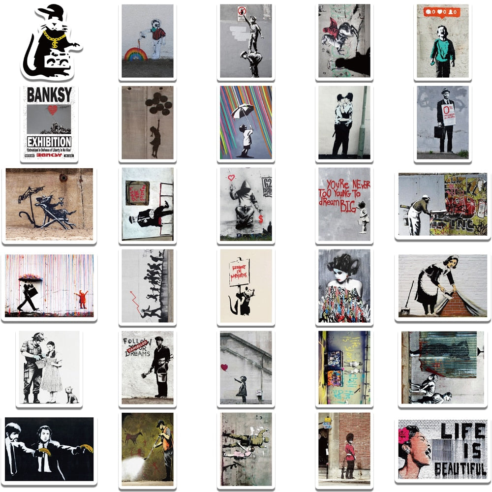 Banksy Sculptures Flower Stickers Pack | Famous Bundle Stickers | Waterproof Bundle Stickers