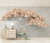 Papier peint mural arbre 3D en saule beige - Transformez votre espace