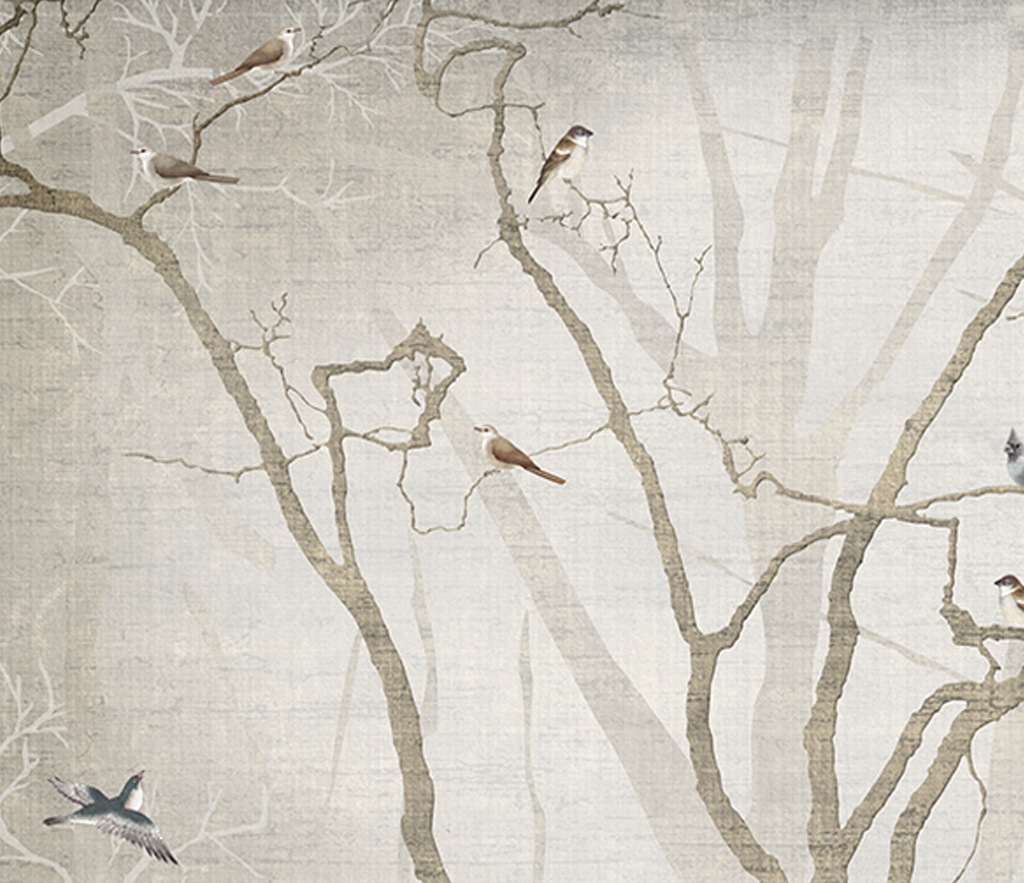 Birds on Tree Trunks Wallpaper Mural - Enhance Your Space