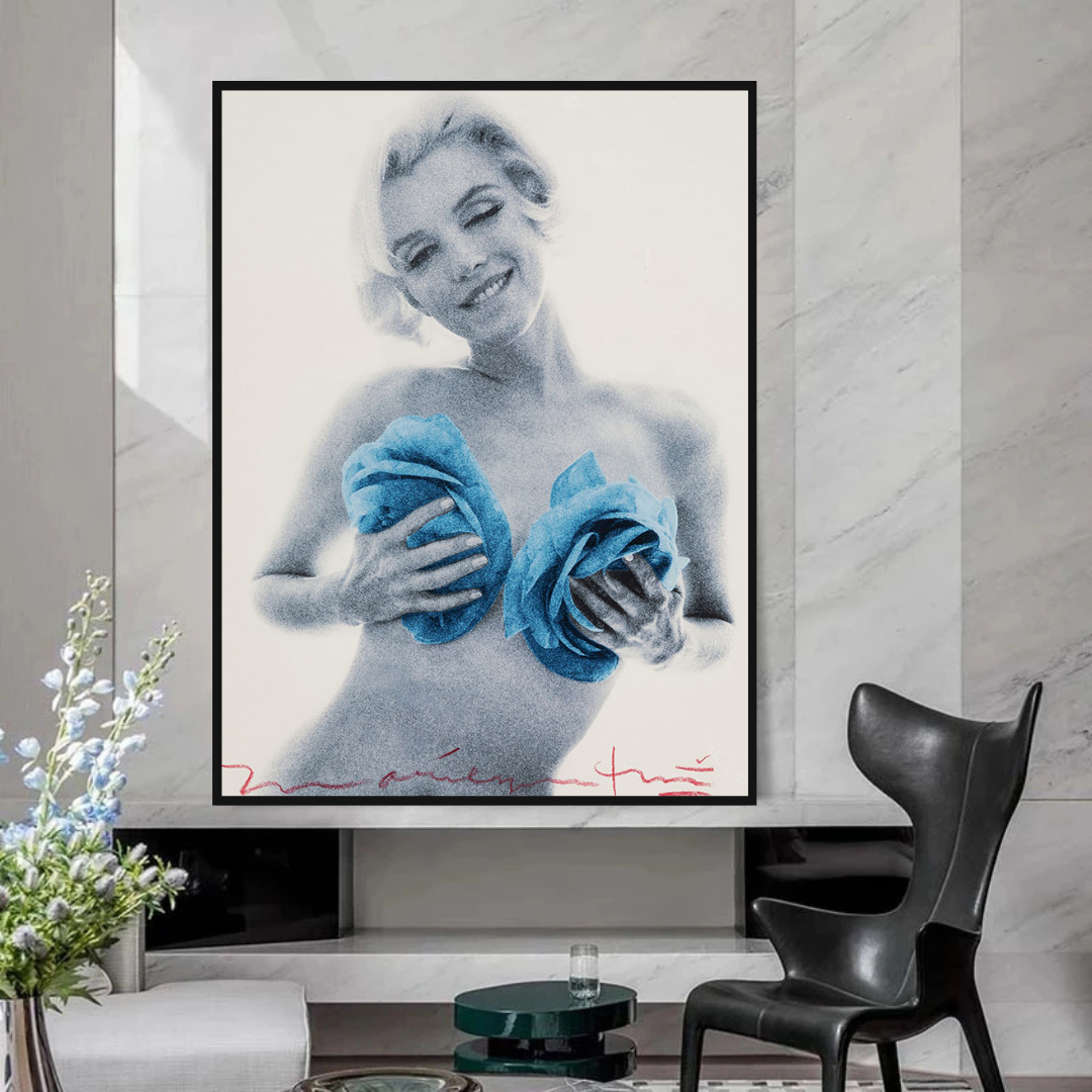 Blaue Blumen Marilyn Poster – Lebendige florale Kunstdrucke