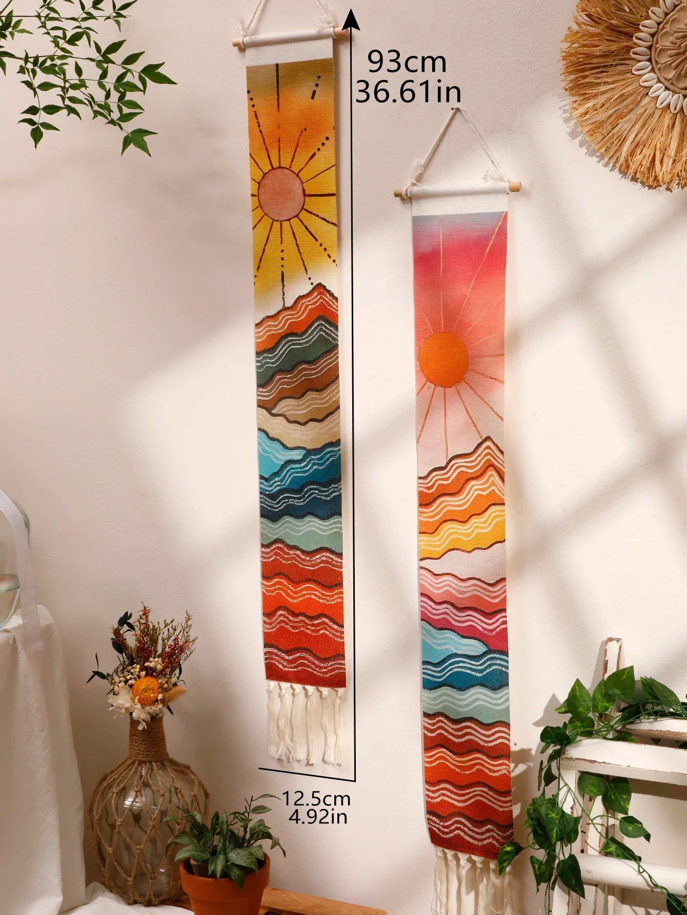 Bohemian Hand Woven Sun and Moon Cactus Tassel Macrame