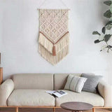 Woven Bohemian Tapestry for Wall | Fiber Art Macrame for Wall with Tassels | Living Room Wall Hanging Decor.