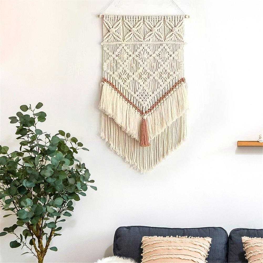 Woven Bohemian Tapestry for Wall | Fiber Art Macrame for Wall with Tassels | Living Room Wall Hanging Decor.