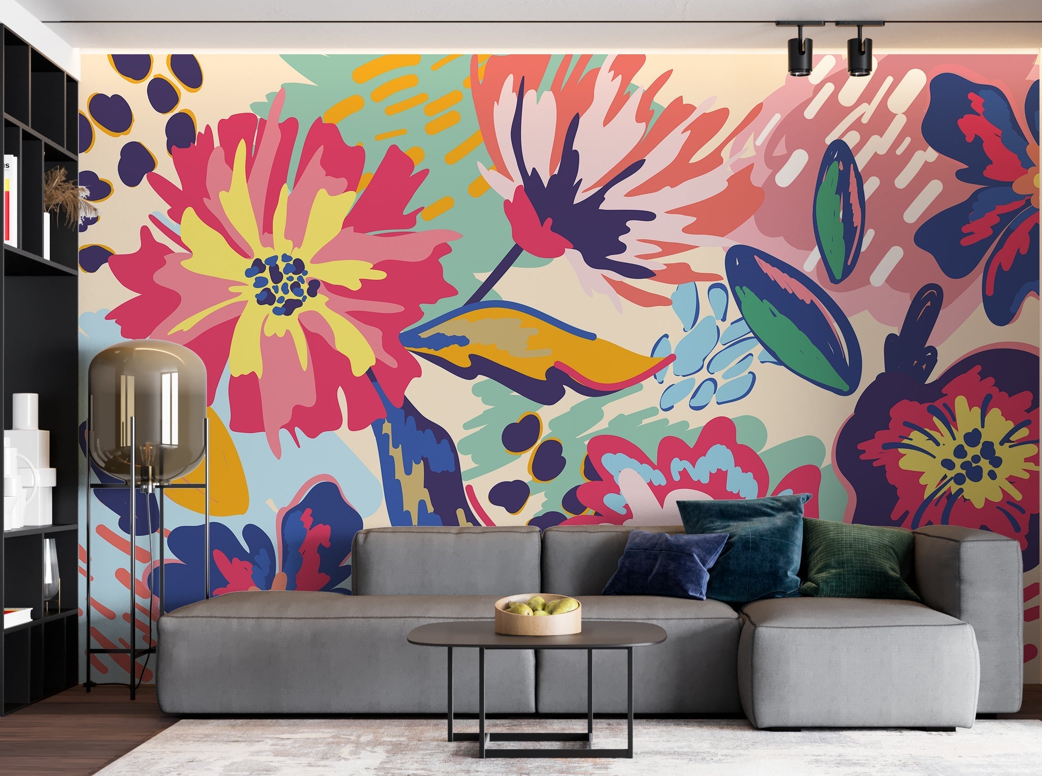 Bright Blossom Flowers: Living Room Wallpaper Mural