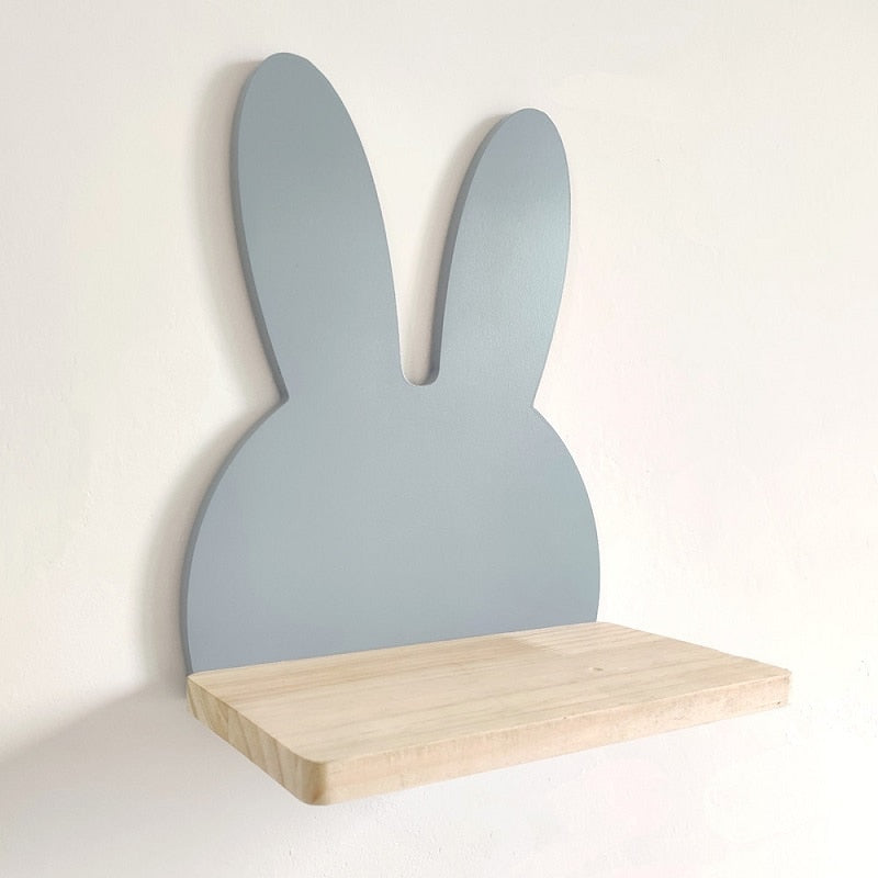 Bunny Rabbit Shape Wooden Wall Shelf