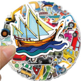 Mixed Cartoon Transportation Stickers Pack | Famous Bundle Stickers | Waterproof Bundle Stickers