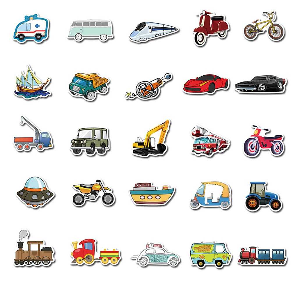 Mixed Cartoon Transportation Stickers Pack | Famous Bundle Stickers | Waterproof Bundle Stickers