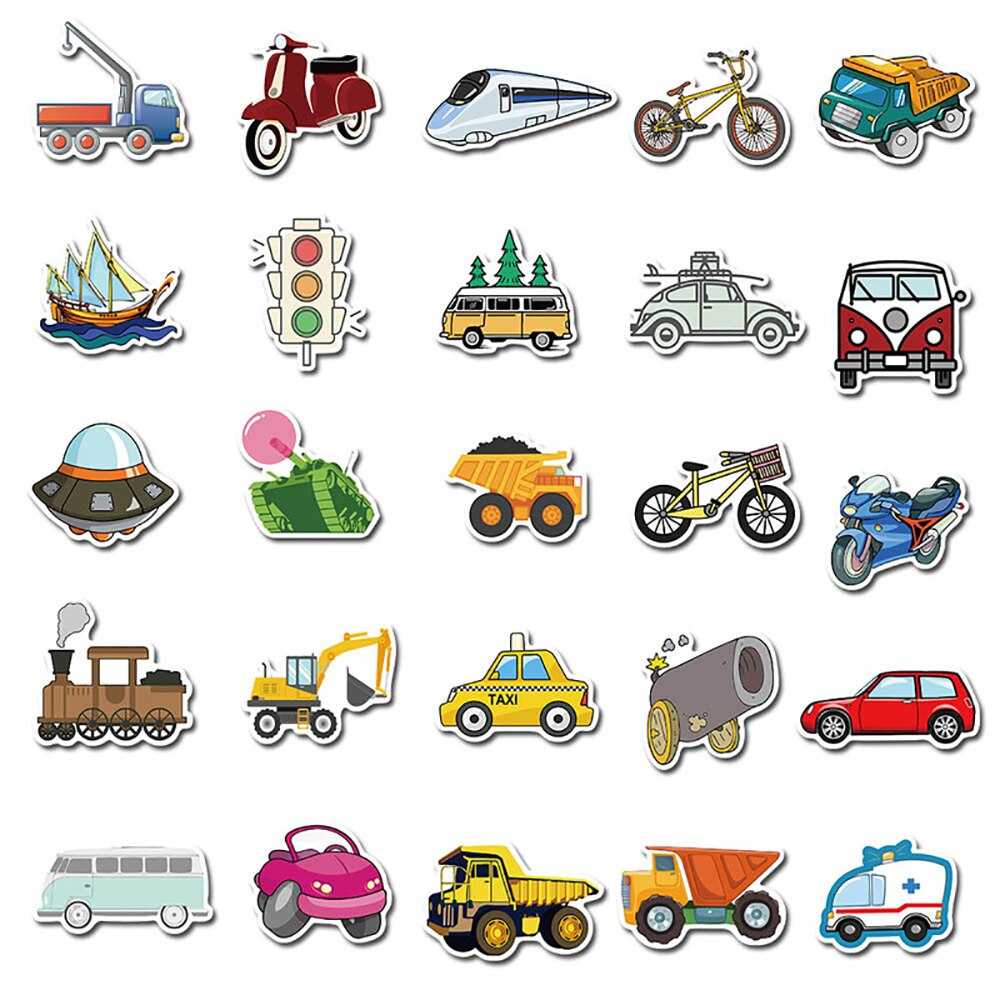 Mixed Cartoon Transportation Stickers Pack | Famous Bundle Stickers | Waterproof Bundle Stickers