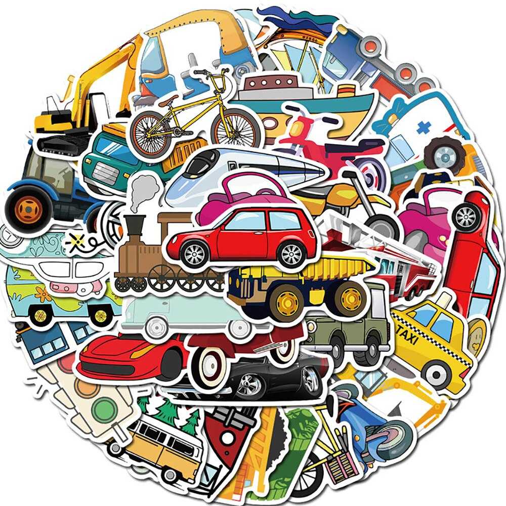 Mixed Cartoon Transportation Stickers Pack | Famous Bundle Stickers | Waterproof Bundle Stickers