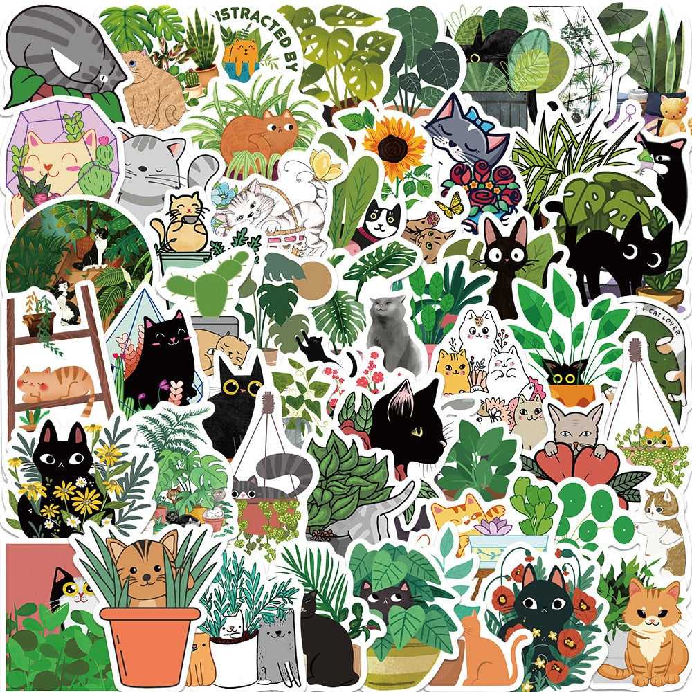 Cat Plant Stickers for Girls DIY Laptop Scrapbook Stickers