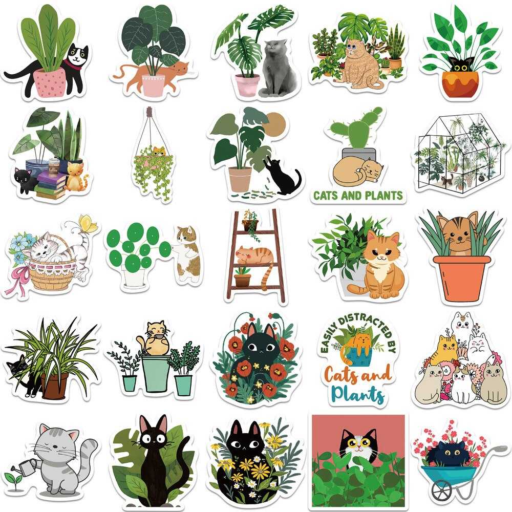 Cat Plant Stickers for Girls DIY Laptop Scrapbook Stickers