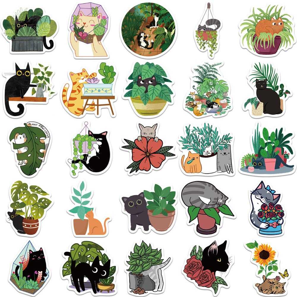 Cat Plant Stickers for Girls DIY Laptop Scrapbook Stickers