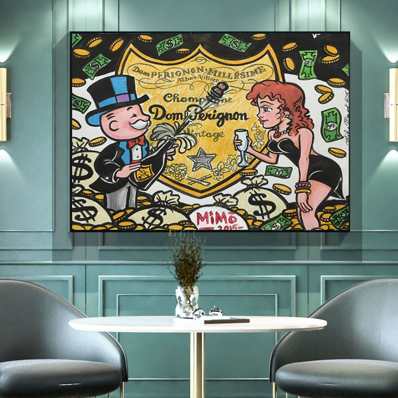 Champagne Money Alec Monopoly Canvas Print