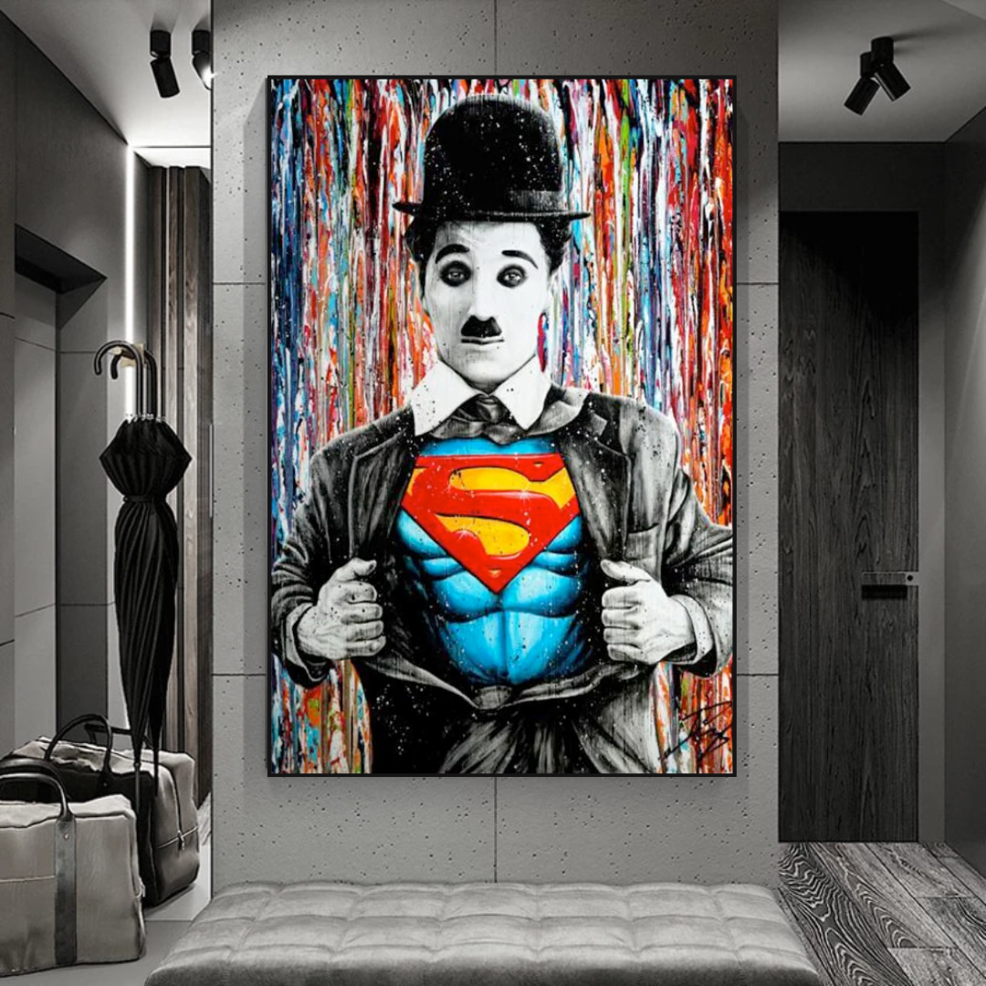 Charlie as Super Man Canvas Wall Art